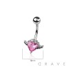 316L SURGICAL STEEL CZ HEART ANGEL WINGS NON DANGLE BELLY BUTTON NAVEL RING 
