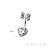 316L SURGICAL STEEL CZ HEART RIBBON TOP NON DANGLE BELLY BUTTON NAVEL RING 