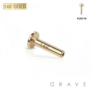 14Kt GOLD THREADLESS PUSHIN LABRET FLAT BACK STUD BAR (ONLY)