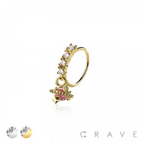 MULTI CZ MOON STAR PLANET CZ DANGLE 316L SURGICAL STEEL NOSE HOOP