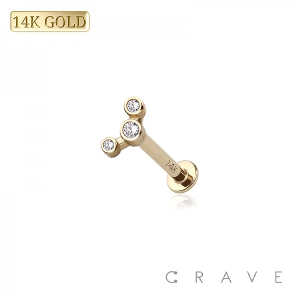 14K GOLD THREADLESS (PUSH IN) PUSH IN BEZEL-SET GEM TRINITY CZ TOP LABRET SET