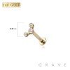 14Kt GOLD THREADLESS (PUSH IN) PUSH IN BEZEL-SET GEM TRINITY CZ TOP LABRET SET