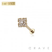 14K GOLD THREADLESS (PUSH IN) GEM LUCKY CLOVER CZ TOP LABRET SET