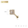 14Kt GOLD THREADLESS (PUSH IN) GEM LUCKY CLOVER CZ TOP LABRET SET