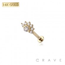 14K GOLD THREADLESS (PUSH IN) GOLDEN HOUR CZ TOP LABRET SET