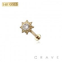 14K GOLD THREADLESS (PUSH IN) MINI SUN WITH CZ TOP LABRET SET