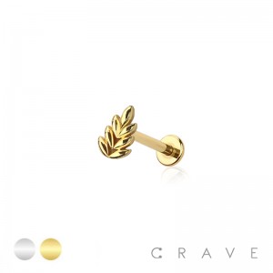 ACACIA FOREST SPROUT SPRIG BRANCH LASER CUT THREADLESS (PUSH IN) TOP 316L SURGICAL STEEL LABRET SET