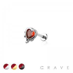 CZ MELTING HEART THREADLESS (PUSH IN) TOP 316L SURGICAL STEEL LABRET SET