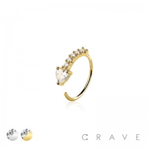 CZ PRONG HEART 316L SURGICAL STEEL NOSE HOOP O-RING
