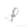 MULTI CZ HEART ARROW CROSS CUPID SQUARE CZ DANGLE 316L SURGICAL STEEL NOSE HOOP