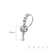 MULTI CZ HEART WING CZ CENTER TEAR DROP CZ DANGLE 316L SURGICAL STEEL NOSE HOOP
