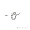 TRIPLE BEZEL CZ CHAIN 316L SURGICAL STEEL L-SHAPE NOSE RING