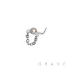 TRIPLE BEZEL CZ CHAIN 316L SURGICAL STEEL L-SHAPE NOSE RING