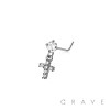 CROSS DANGLE CZ CHAIN 316L SURGICAL STEEL L-SHAPE NOSE RING