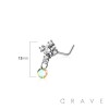 CROSS CHECK DANGLE CZ 316L SURGICAL STEEL L-SHAPE NOSE RING