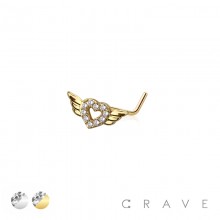 WINGED HEART CZ 316L SURGICAL STEEL L-SHAPE NOSE RING