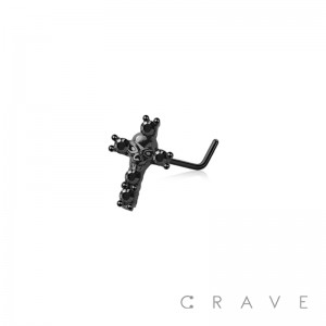 SKULL CENTER CROSS 316L SURGICAL STEEL L-SHAPE NOSE RING (HALLOWEEN)