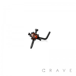 STAKES CROSS BLOODY HEART 316L SURGICAL STEEL L-SHAPE NOSE RING (HALLOWEEN)