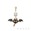 316L SURGICAL STEEL CAT BAT CZ DANGLE  BELLY BUTTON NAVEL RING 