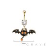 316L SURGICAL STEEL CAT BAT CZ DANGLE  BELLY BUTTON NAVEL RING 
