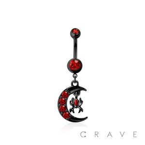 316L SURGICAL STEEL MULTI CZ MOON SPIDER DANGLE BELLY BUTTON NAVEL RING 