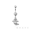 316L SURGICAL STEEL MULTI CZ SWOOSHING GHOST DANGLE BELLY BUTTON NAVEL RING 