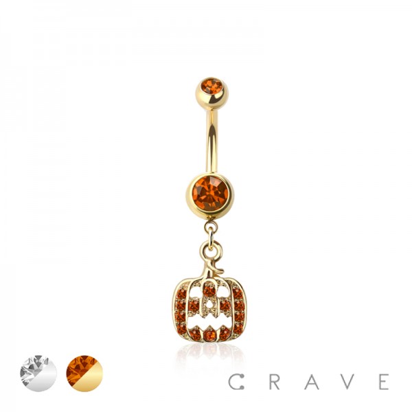 316L SURGICAL STEEL MULTI CZ PUMPKIN DANGLE BELLY BUTTON NAVEL RING 