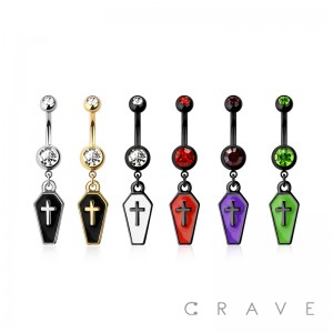 316L SURGICAL STEEL CROSS COFFIN DANGLE BELLY BUTTON NAVEL RING 