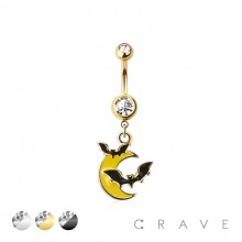 316L SURGICAL STEEL BAT MOON CZ DANGLE BELLY BUTTON NAVEL RING 