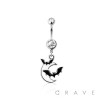 316L SURGICAL STEEL BAT MOON CZ DANGLE BELLY BUTTON NAVEL RING 