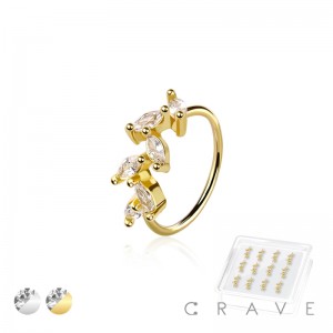 12PCS OF LEAF CURVED CZ 316L SURGICAL STEEL O-RING NOSE HOOP