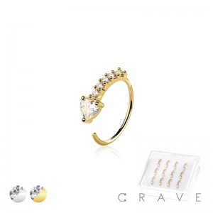 12PCS OF CZ PRONG HEART 316L SURGICAL STEEL NOSE HOOP O-RING BOX