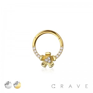 316L SURGICAL STEEL MULTI CZ FLOWER SEPTUM HINGED SEGMENT HOOP RING