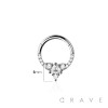 316L SURGICAL STEEL MULTI CZ REVERSE DROP AND TRIPLE BEZEL SEPTUM HINGED SEGMENT HOOP RING