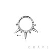 316L SURGICAL STEEL MULTI CZ TRIPLE SPIKE MULTI BEAD SEPTUM HINGED SEGMENT HOOP RING