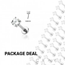 50PCS OF 316L SURGICAL STEEL PRONG SET PUSH IN THREADLESS LABRET SET