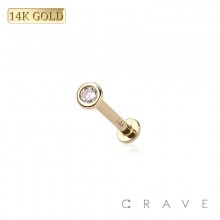 14K GOLD INTERNALLY THREADED LABRET/MONROE WITH PRESS FIT CLEAR GEM