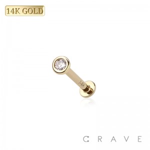 14Kt GOLD INTERNALLY THREADED HALF DOME CZ PRESS FIT CLEAR GEM LABRET/MONROE SET