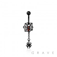 316L SURGICAL STEEL SPIDER WEB DANGLE SPIDER BELLY BUTTON NAVEL RING 