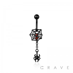 316L SURGICAL STEEL SPIDER WEB DANGLE SPIDER BELLY BUTTON NAVEL RING 