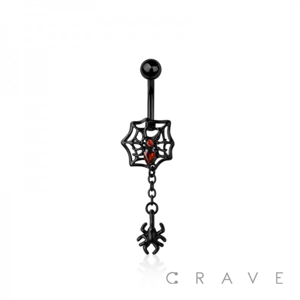 316L SURGICAL STEEL SPIDER WEB DANGLE SPIDER BELLY BUTTON NAVEL RING 