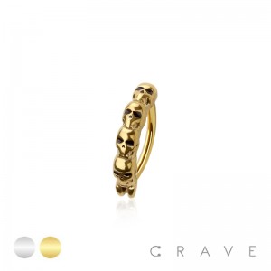 316L SURGICAL STEEL MULTI SKULL HEADS RAIL BELLY RING CLICKER