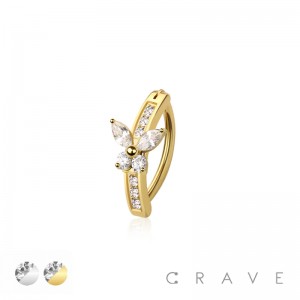 316L SURGICAL STEEL RAIL CLICKER BELLY RING MULTI CZ GEM MARQUISE