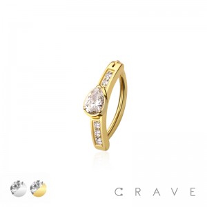 316L SURGICAL STEEL RAIL CLICKER BELLY RING MULTI CZ TEAR DROP