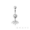 316L SURGICAL STEEL MULTI CZ MARQUISE FAN DANGLE BELLY BUTTON NAVEL RING 