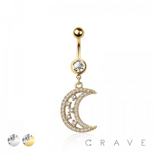 316L SURGICAL STEEL MOON STARS DANGLE BELLY BUTTON NAVEL RING 