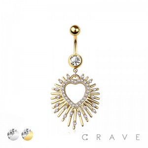 316L SURGICAL STEEL BURSTING HEART MULTI CZ DANGLE BELLY BUTTON NAVEL RING 
