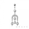 316L SURGICAL STEEL CRESCENT MOON MULTI CZ DANGLE BELLY BUTTON NAVEL RING 