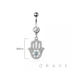 316L SURGICAL STEEL HAMSA HAND MULTI CZ DANGLE BELLY BUTTON NAVEL RING 