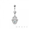 316L SURGICAL STEEL HAMSA HAND MULTI CZ DANGLE BELLY BUTTON NAVEL RING 